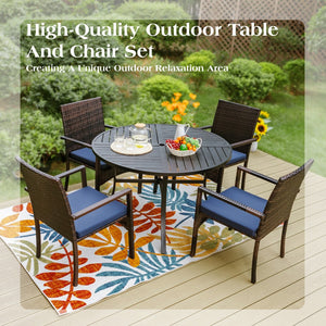5-Piece Garden Dining Set with Round Table and Rattan Chairs