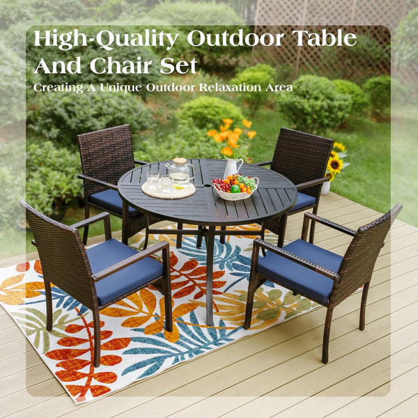 5-Piece Garden Dining Set with Round Table and Rattan Chairs