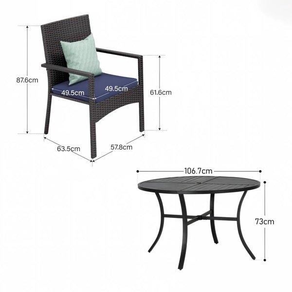 5-Piece Garden Dining Set with Round Table and Rattan Chairs