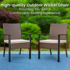 5-Piece Garden Dining Set with Round Table and Wicker Rattan Chairs