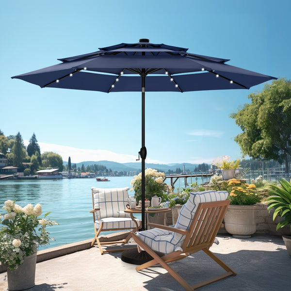 3m Solar 3 Tier Auto-tilt Patio Vented Umbrella with LED Lights