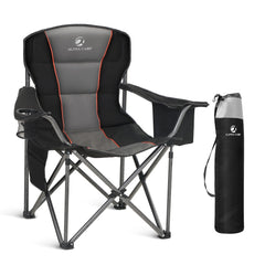 Reinforced padded folding camping chair with armrests and water-resistant hardwearing fabric