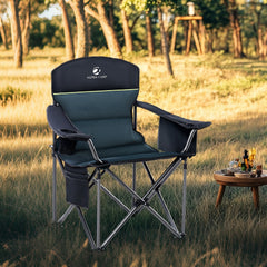 Padded folding camping chair with thickened sturdy frame and water-resistant durable fabric