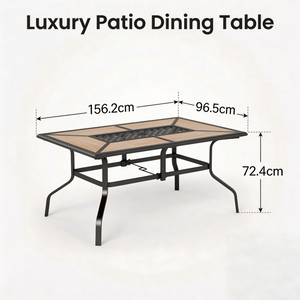 Geometric Wood-look Patio Dining Table with Umbrella Hole