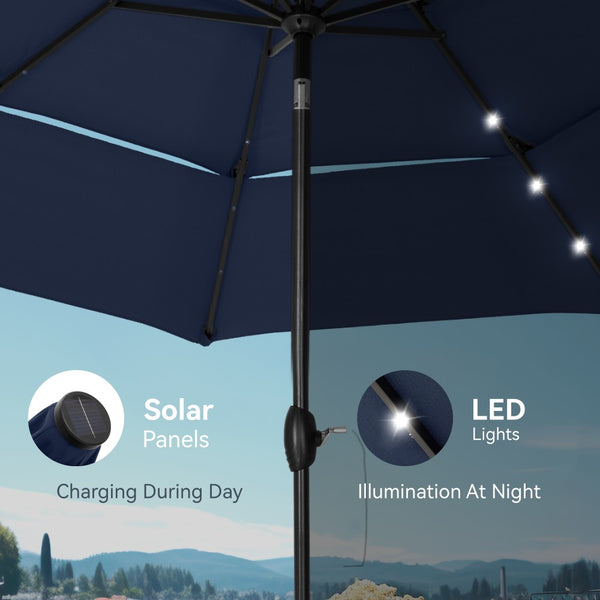 3m Solar 3 Tier Auto-tilt Patio Vented Umbrella with LED Lights