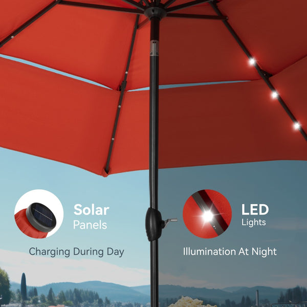 3m Solar 3 Tier Auto-tilt Patio Vented Umbrella with LED Lights