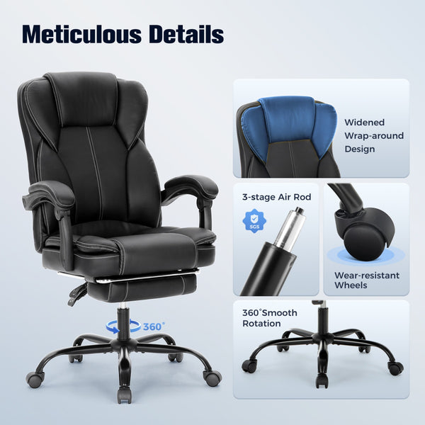 Faux Leather High-Back Reclining Executive Office Chair with Footrest