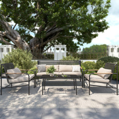 Metal Garden Sofa Set with Thick Cushions and Coffee Table