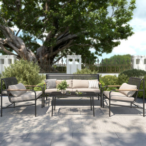 Metal Garden Sofa Set with Thick Cushions and Coffee Table
