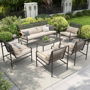 Metal Garden Sofa Set with Thick Cushions and Coffee Table