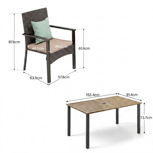 7-Piece Garden Dining Set with Metal Rectangular Slat Table and Rattan Armchairs