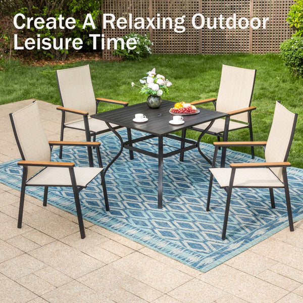 6 Seat Garden Dining Set with Stackable High Back Chairs