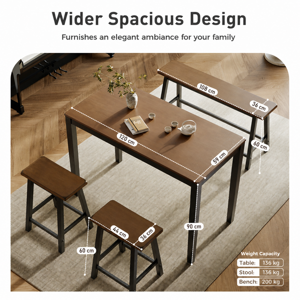 PHI VILLA Wood Counter Height Dining Set for 4 with Bench & 2 Chairs