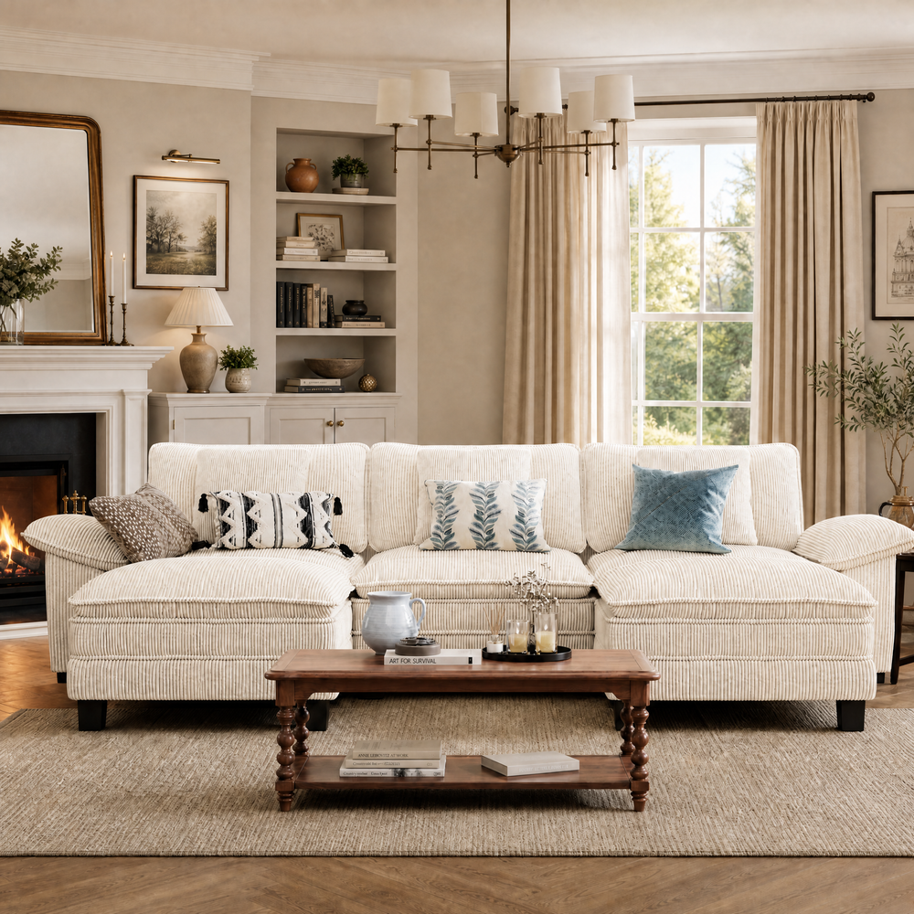 U‑Shaped Cosy Corduroy Sofa with Chaise