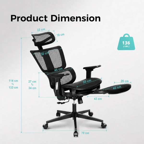Ergonomic Mesh Office Chair with Footrest & 3D Adjustable Armrests