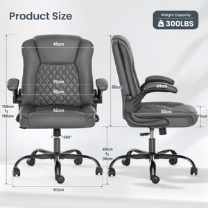 Diamond-Quilted PU Leather Office Chair with Flip-Up Armrests