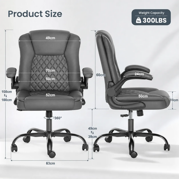 Diamond-Quilted PU Leather Office Chair with Flip-Up Armrests