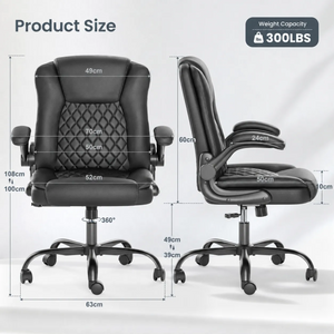 Diamond-Quilted PU Leather Office Chair with Flip-Up Armrests