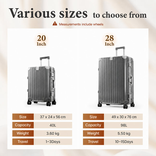 2-Piece & 3-Piece Aluminium Frame Luggage Set, PC Hard Shell Suitcases with TSA Lock