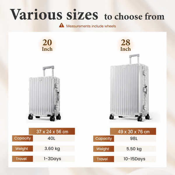 2-Piece & 3-Piece Aluminium Frame Luggage Set, PC Hard Shell Suitcases with TSA Lock