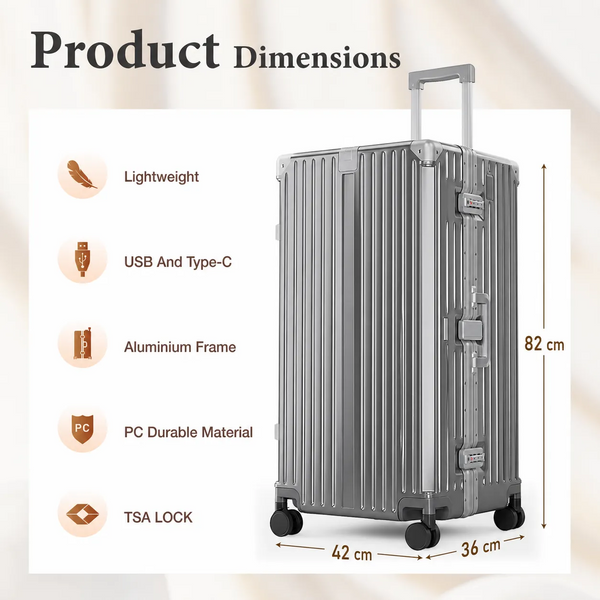 Aluminium Frame PC Hard Shell Trunk Suitcase with TSA Lock & Spinner Wheels