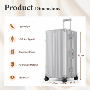 Aluminium Frame PC Hard Shell Trunk Suitcase with TSA Lock & Spinner Wheels