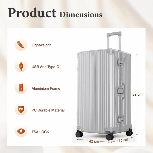 Aluminium Frame PC Hard Shell Trunk Suitcase with TSA Lock & Spinner Wheels