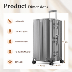 Aluminium Frame PC Hard Shell Trunk Suitcase with TSA Lock & Spinner Wheels