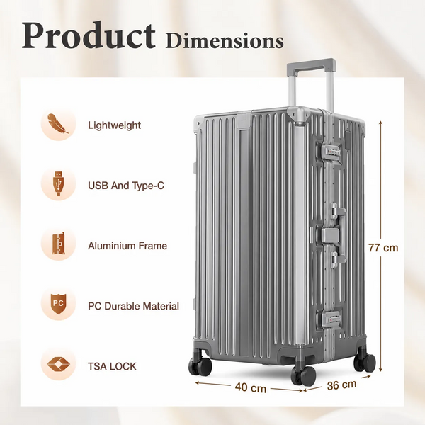 Aluminium Frame PC Hard Shell Trunk Suitcase with TSA Lock & Spinner Wheels