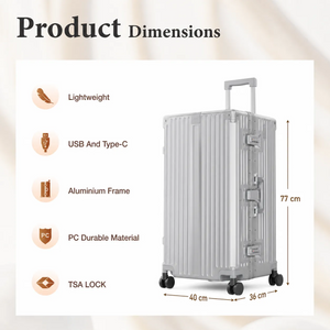 Aluminium Frame PC Hard Shell Trunk Suitcase with TSA Lock & Spinner Wheels