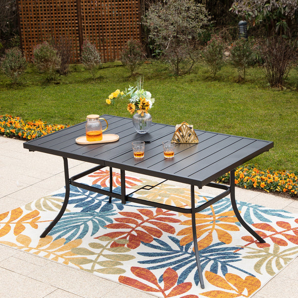 Panel Steel Rectangle Outdoor Dining Table for 6 Chairs