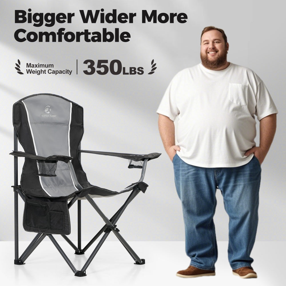 Foldable camping chairs with thickened steel frame, 600D Oxford fabric and multi storage pockets