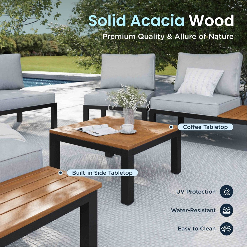 U Shaped Outdoor Corner Sofa Set Metal Frame Patio Sectional with Cushions