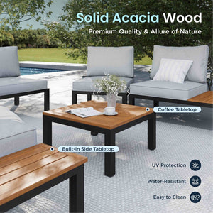 L Shaped Outdoor Corner Sofa Set Metal Frame Patio Sectional with Cushions