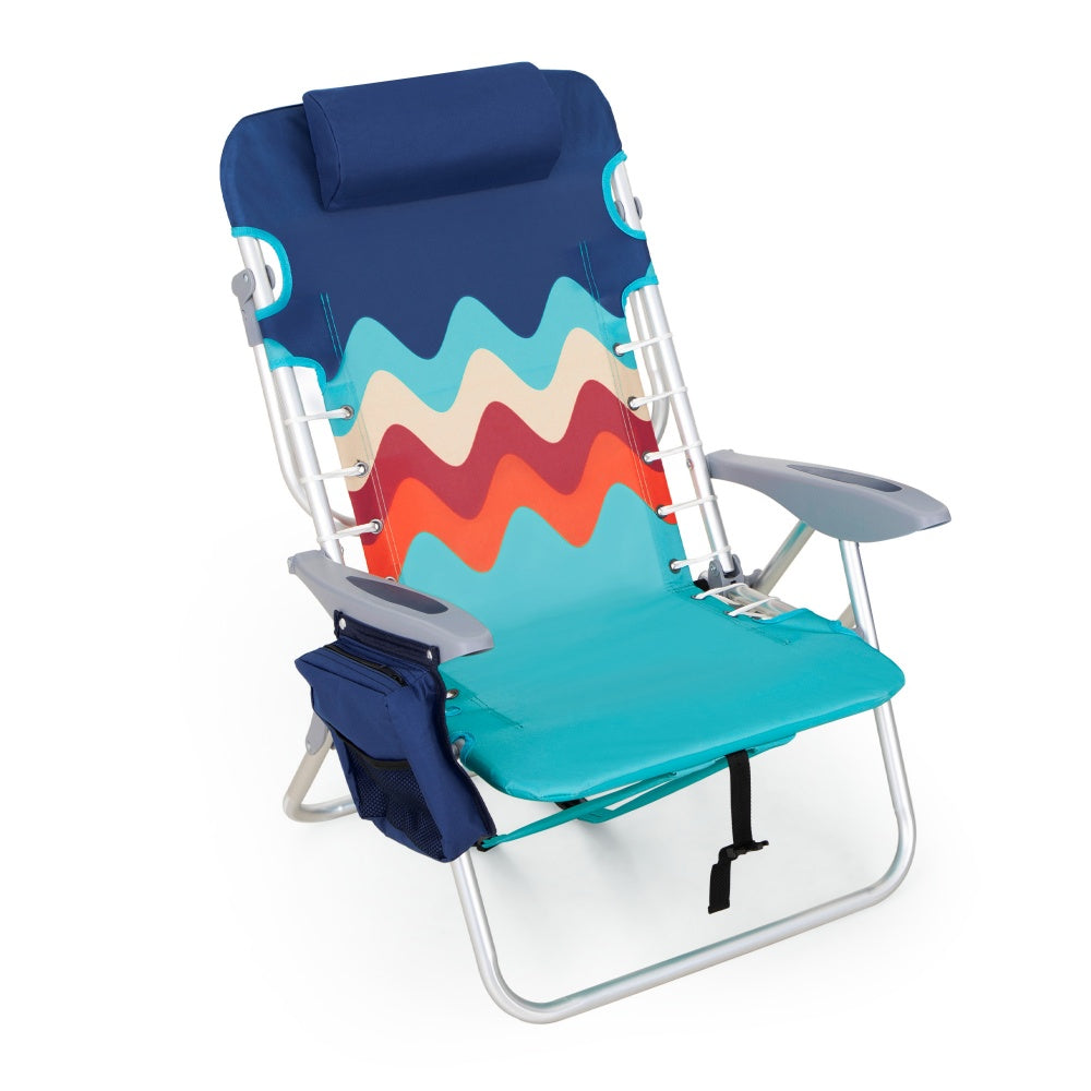 Adjustable folding beach chairs with aluminium frame, Oxford fabric and built-in cooler bag
