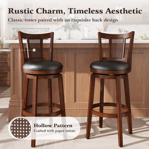 360° Swivel Solid Wood Bar Stool with Grid Back