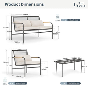 Metal Garden Sofa Set with Thick Cushions and Coffee Table