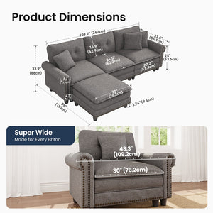 4‑Seater Charleston Corner Linen Effect Sofa with Ottoman
