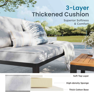 L Shaped Outdoor Corner Sofa Set Metal Frame Patio Sectional with Cushions