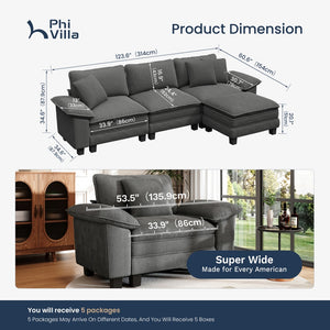 4‑Seater Corner Sofa in Corduroy with Chaise
