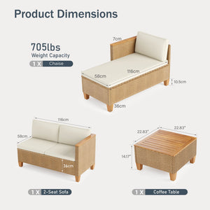 Outdoor 3-Piece Rattan Sofa Set, L-Shaped with Table