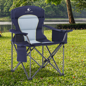 Heavy duty padded folding camping chair with reinforced steel frame and rip-stop Oxford fabric