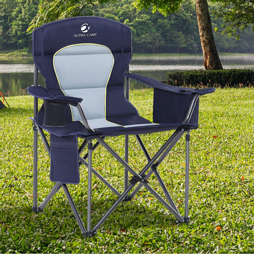 Heavy duty padded folding camping chair with reinforced steel frame and rip-stop Oxford fabric