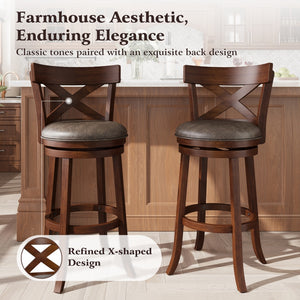 360° Swivel Solid Wood Bar Stool with Cross Back