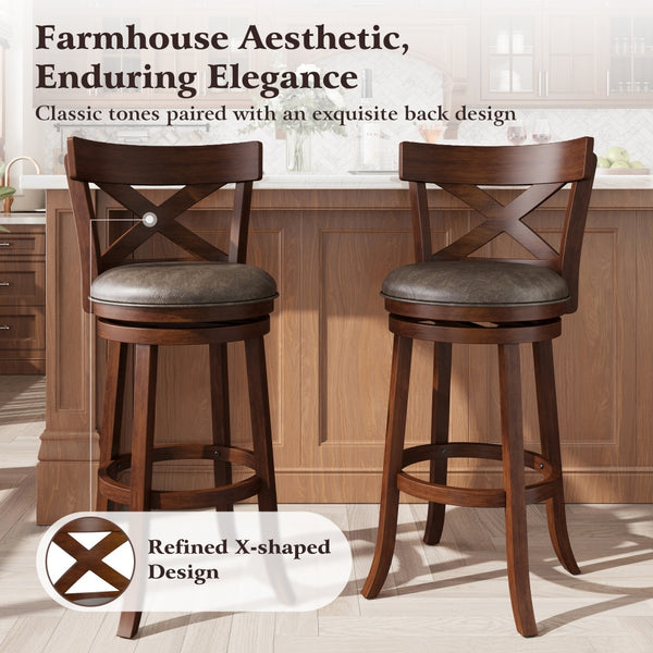360° Swivel Solid Wood Bar Stool with Cross Back