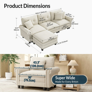 4‑Seater Charleston Corner Linen Effect Sofa with Ottoman