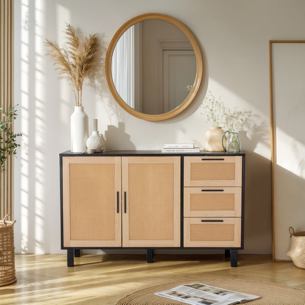 Natural Rattan Storage Sideboard Buffet Cabinet and Chest of Drawers