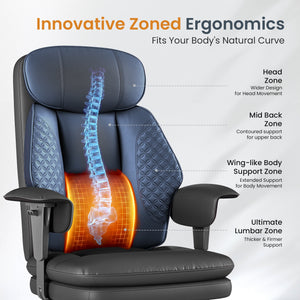 Faux Leather High-Back Executive Office Chair with Footrest & Adjustable Armrests