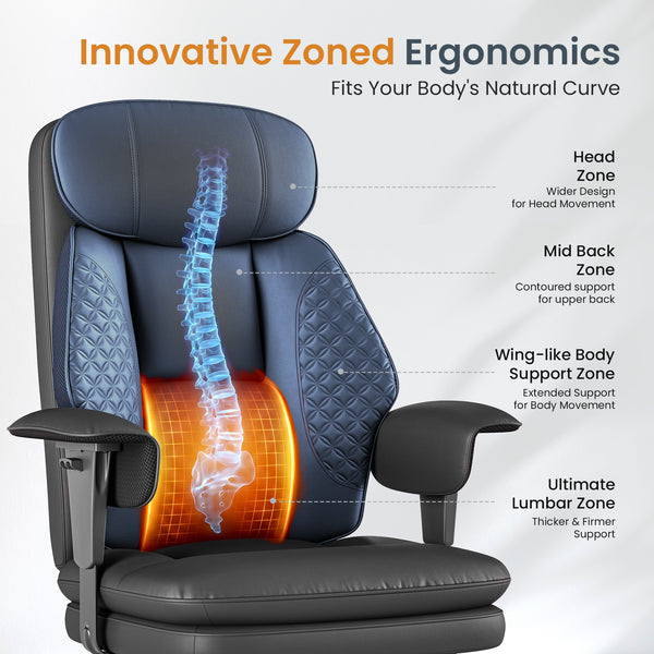 Faux Leather High-Back Executive Office Chair with Footrest & Adjustable Armrests