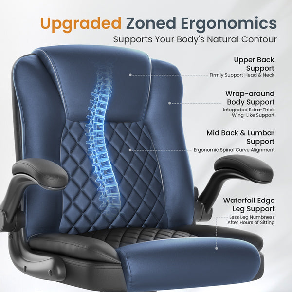 Diamond-Quilted PU Leather Office Chair with Flip-Up Armrests